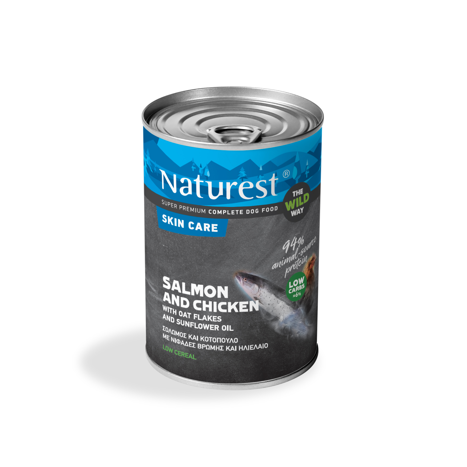 1406-N Υγρή Τροφή Κονσέρβα Σκύλου Naturest Skin Care Σολομό και Κοτόπουλο με Νυφάδες Βρώμης και Ηλιέλαιο 400gr - Image 1