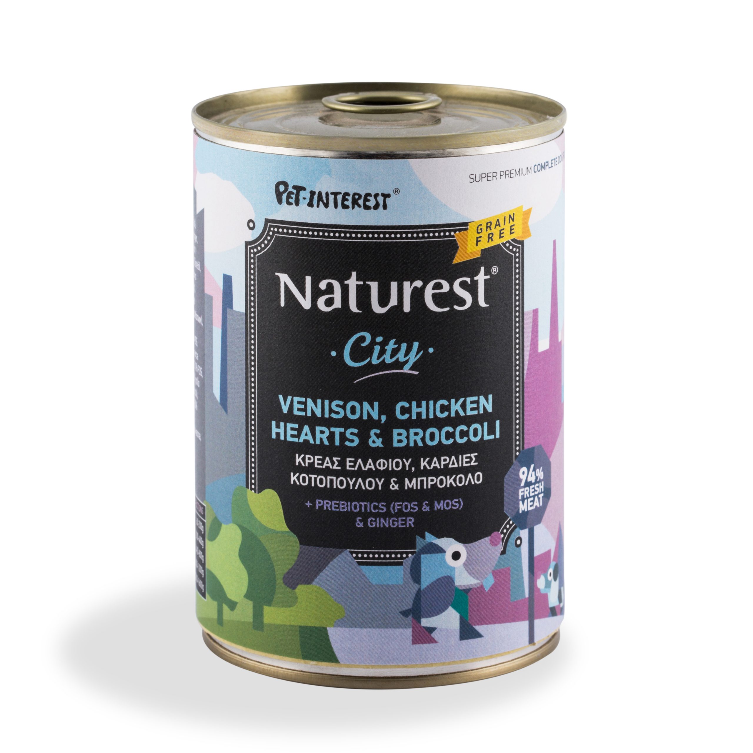 1454 Υγρή Τροφή Κονσέρβα Σκύλου Naturest Gourmet City με Κρέας Ελαφιού Καρδιές Κοτόπουλου και Μπρόκολο 400gr - Image 1