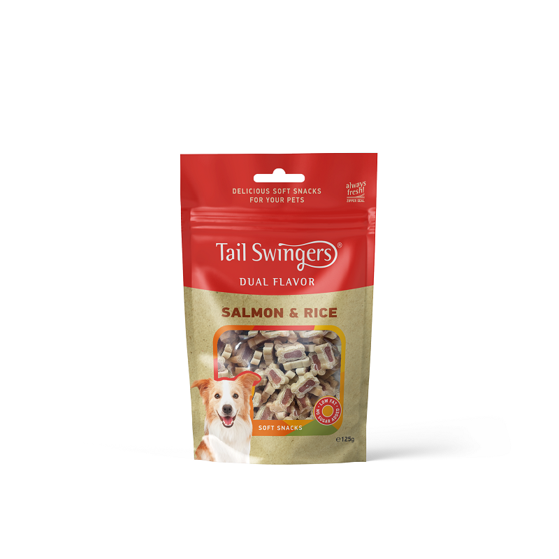 1373-T Λιχουδιά Σκύλου Tailswingers Dual Flavor Soft με Σολομό και Ρύζι 125gr - Image 1